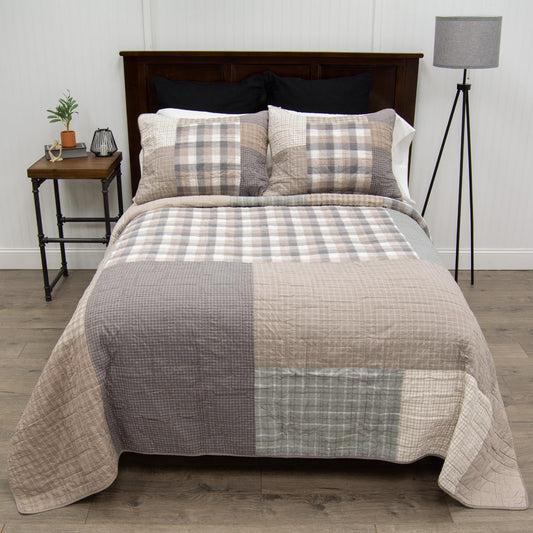 Donna Sharp Smoky Square Cotton King Quilt Set, 110 x 96