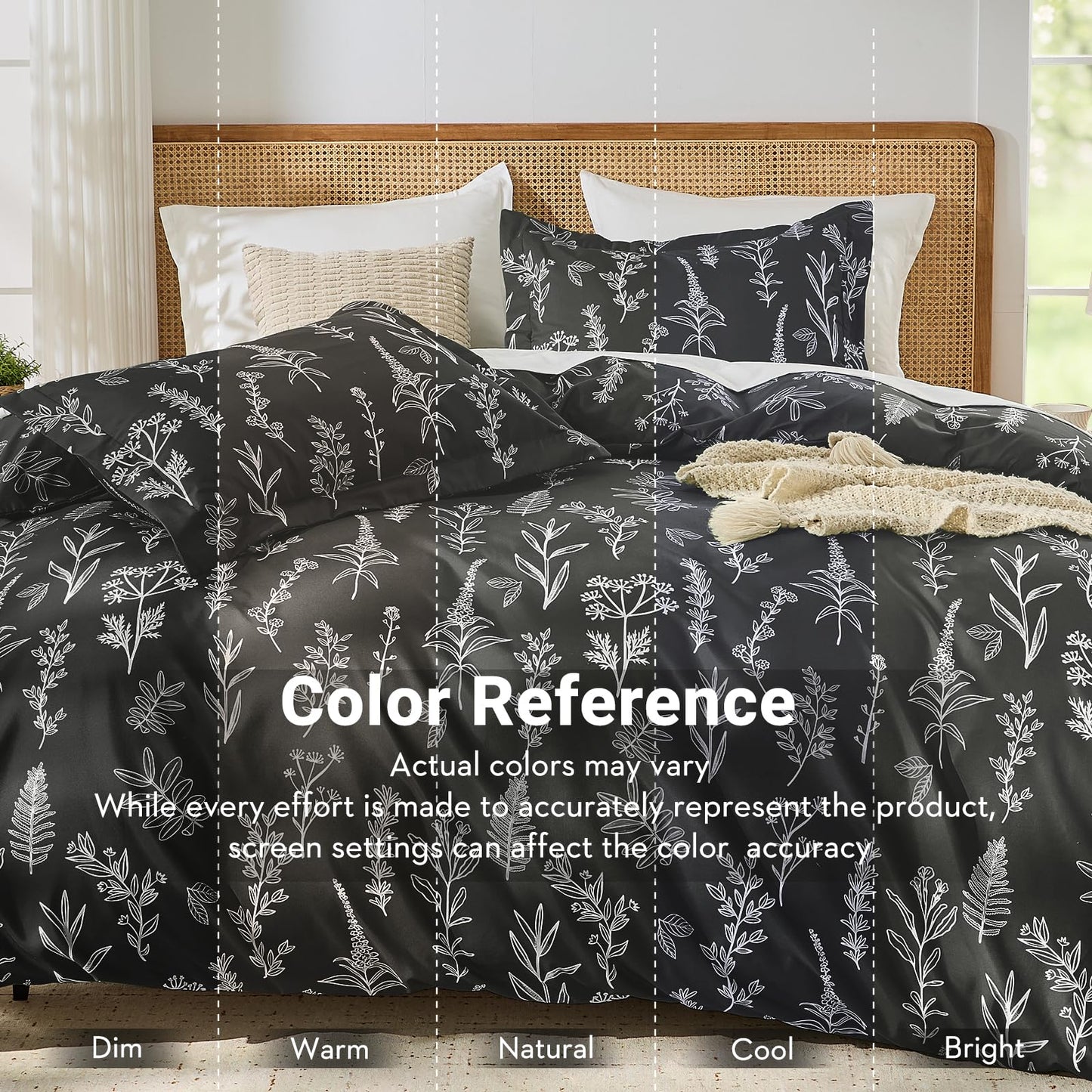 MUXHOMO Duvet Cover Queen Size, Reversible Floral Black Duvet Cover Set with Zipper Closure, 3 Pieces Botanical Patterns Soft Microfiber Bedding Set with 4 Ties (90"x90", 2 Pillow Cases)