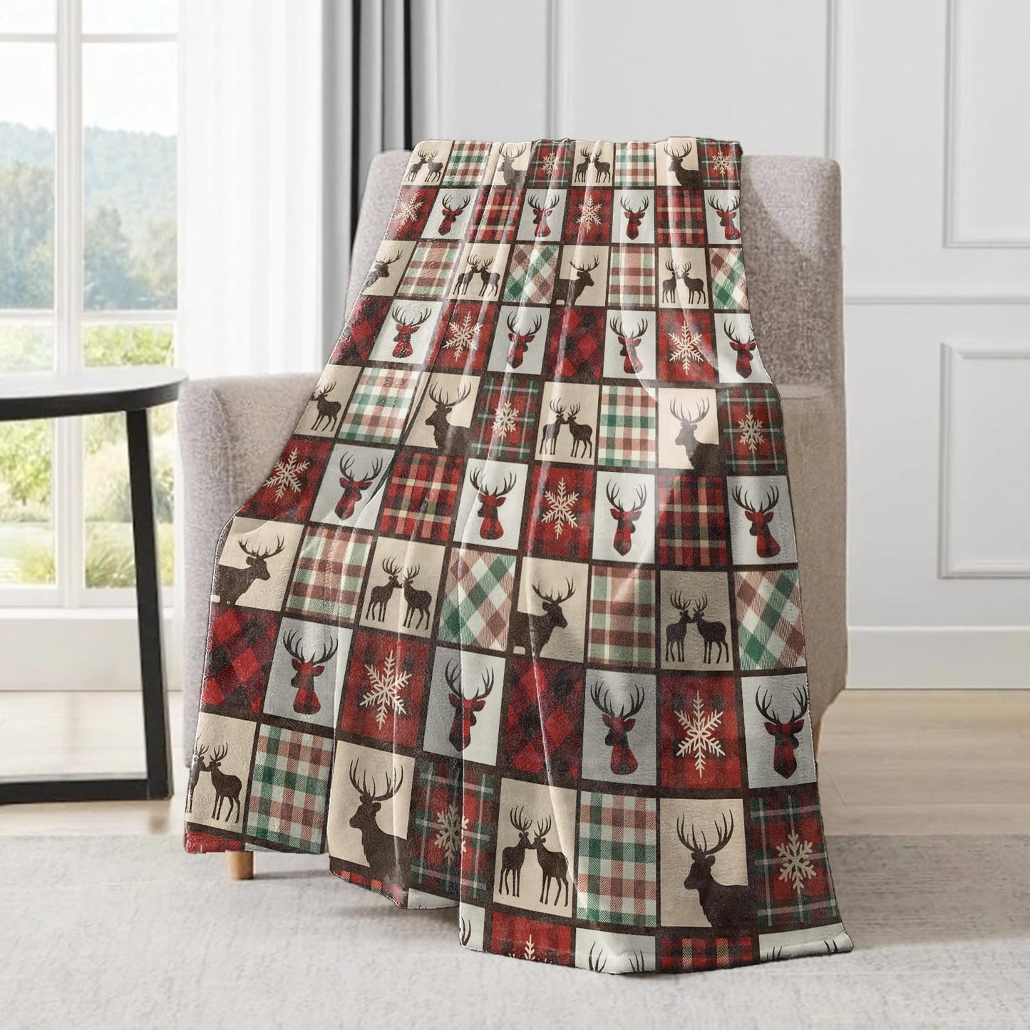ainori Christmas Decorative Throw Blanket, Deer Red Black Buffalo Plaid Print Decoration,Flannel Winter Blankets for Couch Sofa,Holiday Decor,Xmas Festival Rustic Gifts for Kids Adults 50x60 Inch