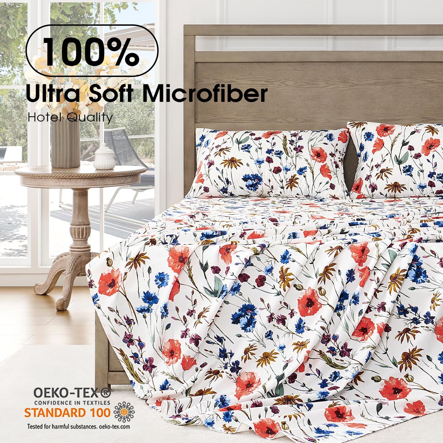 FreshCulture Floral Bed Sheets - Ultra Soft King Size Sheets Set - Brushed Microfiber Floral Sheets - Deep Pockets - Easy Care - Hotel Luxury 4 Piece Flower Printed Sheets King, Le Jardin