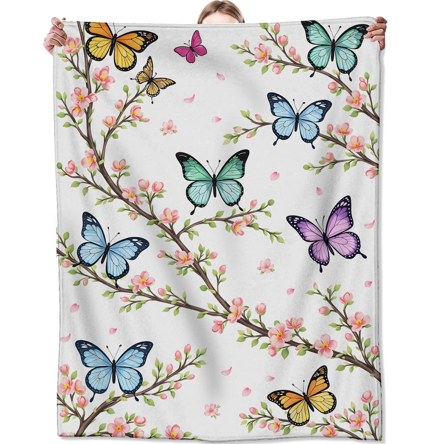 Zeleda Floral Butterfly Cozy Throw Blanket for Couch Sofa Bed, Soft Flannel Romantic Flower Blankets for Women Kids Girls, Warm Lightweight Whimsical Nature Throws for Room Decor Gifts, 50x60 Inches