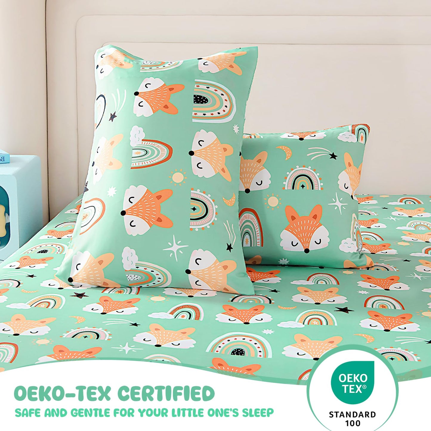 MICORAL Kids Twin Sheet Set, 3 Pieces Sheets for Boys & Girls, Soft Printed Microfiber Bed Sheets, Deep Pocket Cozy Toddler Bedding Set, Fox