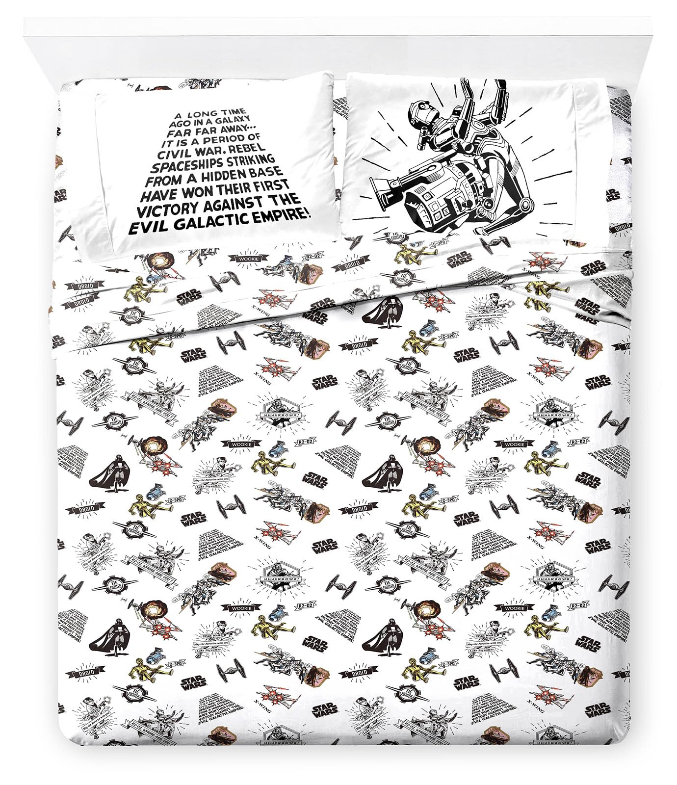 Jay Franco Kids Sheet Set with Fitted, Flat Sheets & Pillow Cover - Ultra-Soft Bedding with Pillowcase for Room Decor, White - Star Wars, 4 Piece Queen