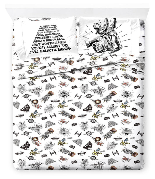 Jay Franco Kids Sheet Set with Fitted, Flat Sheets & Pillow Cover - Ultra-Soft Bedding with Pillowcase for Room Decor, White - Star Wars, 4 Piece Queen