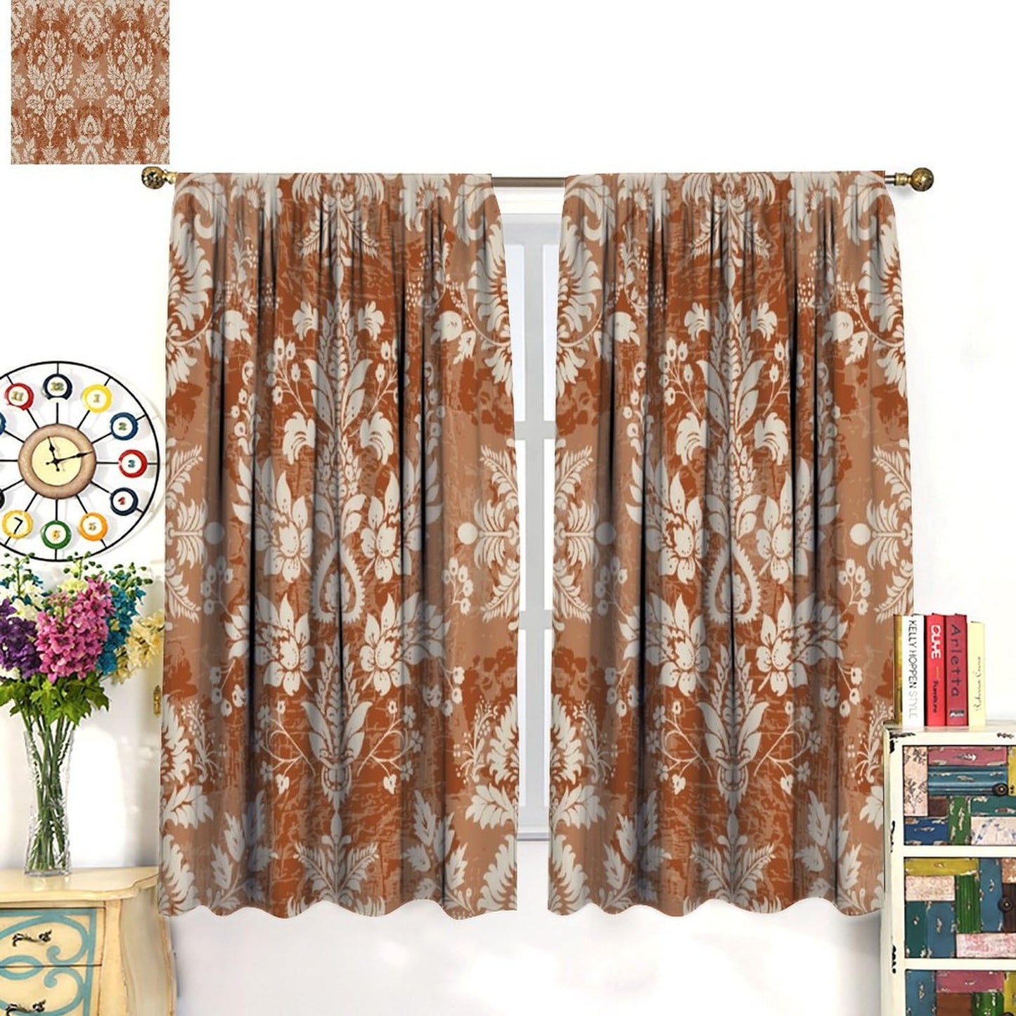 Nanacur Abstract Damask Curtains, Floral Paisley Geometric Ethnic Pattern Aztec Style Window Drapes, for Kitchen Living Room Bedroom 42" W X 45" L (Decorative)