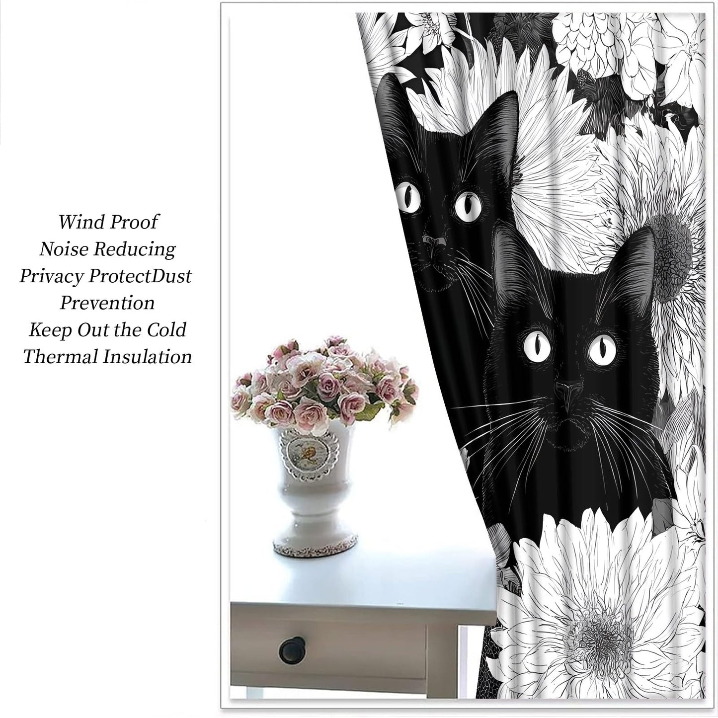 XAFIAUR Cat Blackout Curtains Black Cat Print Curtain, Cute Animal Drapes for Kids Bedroom Play Room 2 Panels Darkening Grommets Window Treatment 36" W x 72" L x2