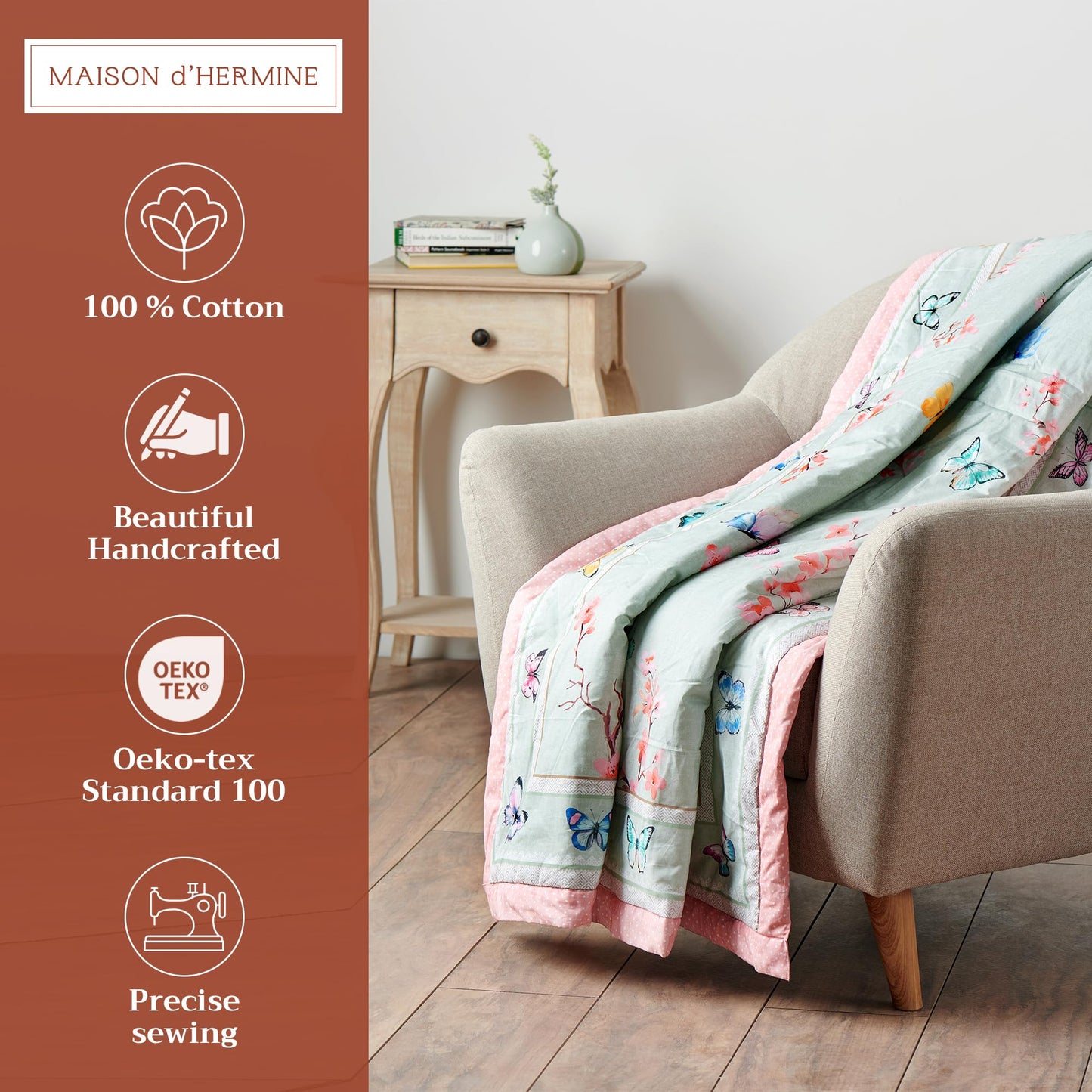 Maison d' Hermine Throw Blanket for Couch Lightweight Soft Warm Breathable Cotton Throw Blankets for Bed Girls Boys Women Men Gifts Travel Living Spring Summer (Blossoms in Spring, 60" X 80")