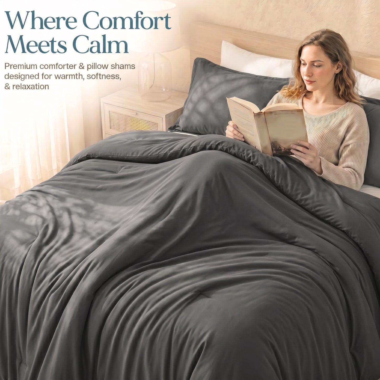 Queen Comforter Set 3 Piece Grey by Utopia Bedding, Comforters Queen Size, Bedding Comforters Sets, Down Alternative Soft Bed Set, 1 Comforter (88 x 88 inches) 2 Pillow Shams (20 x 26 inches)