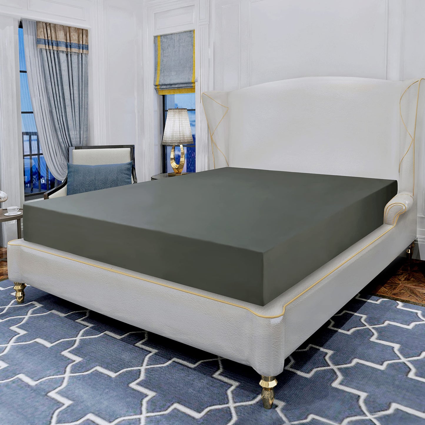 Elegant Comfort Luxurious Wrinkle Resistant 1500 Thread Count Egyptian Quality 1-Piece Fitted Sheet All Around Elastic -Deep Pocket- Ultra Soft Bottom Fitted Sheet, King, Gray