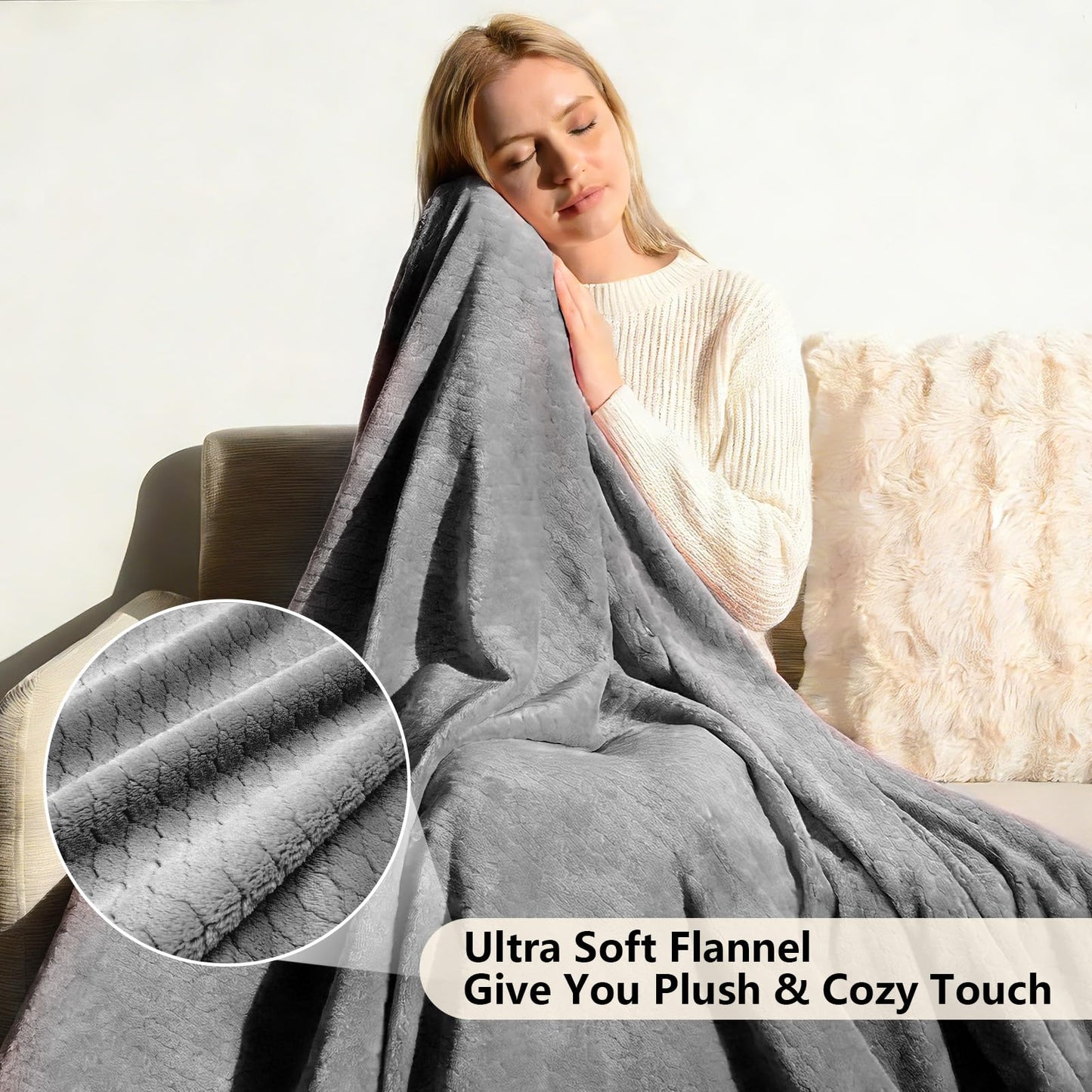 Kingcason Stone Gray 50x60 Breathable Fleece Throw Blanket for AC Rooms