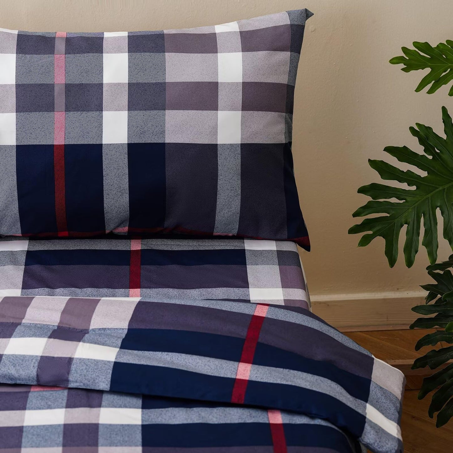CLOTHKNOW 4Pieces Blue Plaid Toddler Bedding Sets for Boys Girls Tartan Grid Comforter Sets, Tartan Check Bedding, Soft Crib Bed Sets
