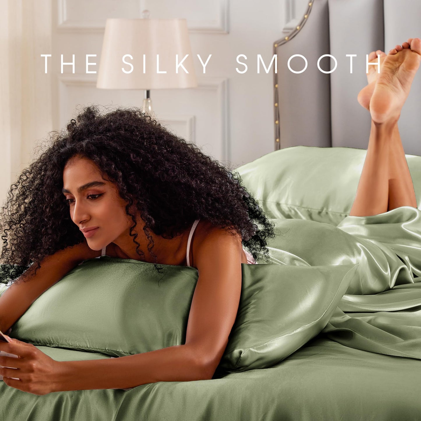 FreshCulture Satin Sheets Full Size - 4 Piece Luxury Soft Silky Full Size Bed Sheets, Similar to Silk Bed Sheet Set with 1 Deep Pocket Fitted Sheet, 1 Flat Sheet & 2 Pillowcases (Sage Green)