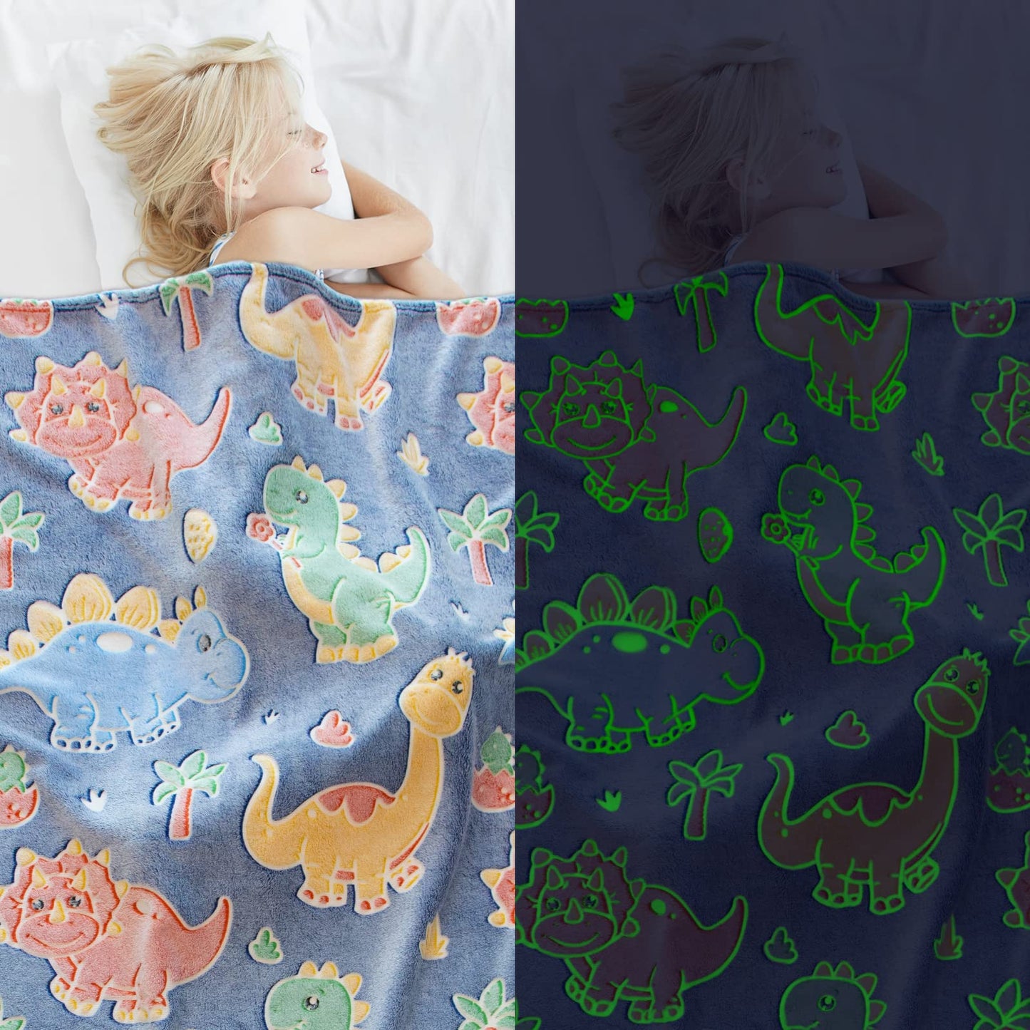 Gdindff Glow in The Dark Dinosaur Blanket for Kids/Boys/Girls/Toddler, Cute Dino Kids Throw Blanket for Birthday/Graduation Gifts, Dinosaur Toys Gifts for Boys Girls Age 3-10 50"x60"