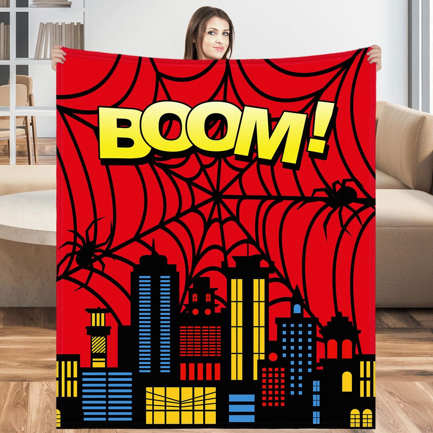 Pickmesh Spider Throw Blanket Spider Gifts Hero Movie Cinema Theme Plush Lightweight Fleece Throw Blanket 60 x 50 Inches for Hero Theme Birthday Party Favor Supplies(Red)