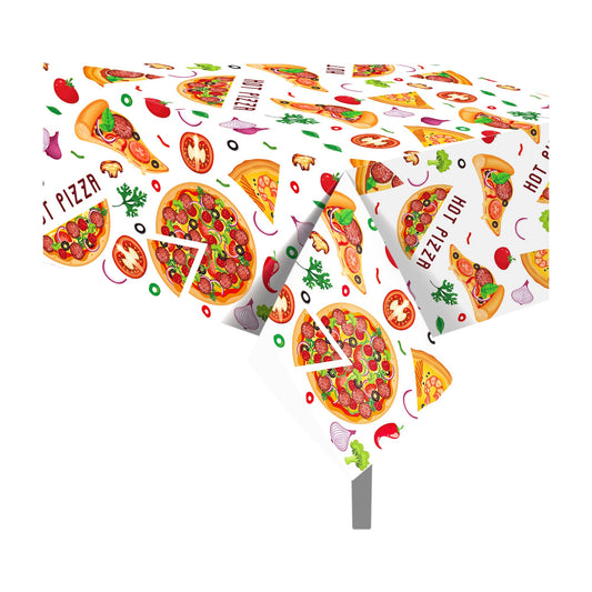 CC HOME 1 Pack Pizza Party Plastic Tablecloth 54 x 87 Inch Long Rectangular Table Cover for Buffet,Birthday Party Holiday Dinner,Picnic or Tablecloth for Kitchen Event Use