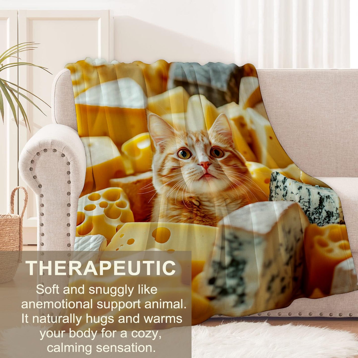 cromcu Adorable Cheese Cat Flannel Throw Blanket 50x60 Inch, Cute Orange Kitten Throws, Whimsical Food Humor Fleece Blankets for Couch, Bed, Sofa, Travel, Pet Lovers Novelty Gifts Decor