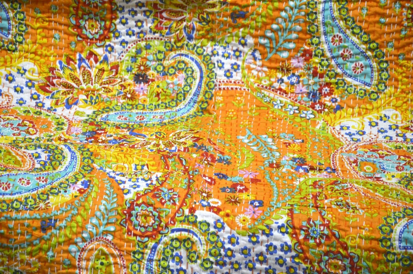 Arprani Indian Vintage Kantha Quilt Set Handmade Cotton Throw Blanket Bedspread gudari Paisley Bohemian bedspreads Boho Queen Size Quilt
