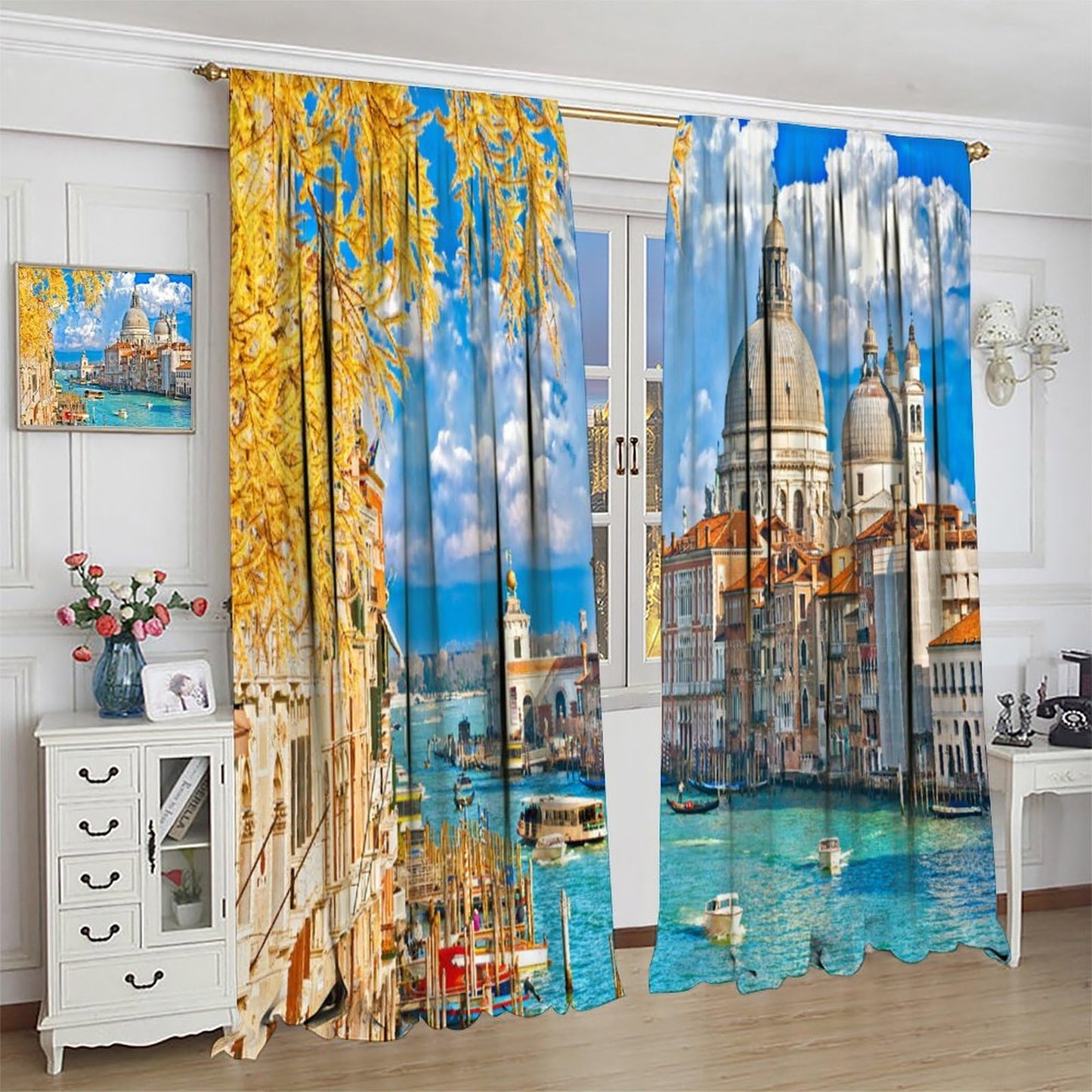 European Scenery Blackout Curtains,Venice Italy City Autumn Landscape Print Window Drapes for Bedroom Living Room Kitchen Cafe Office Set 2 Panels,42x45 Inches, Style-6