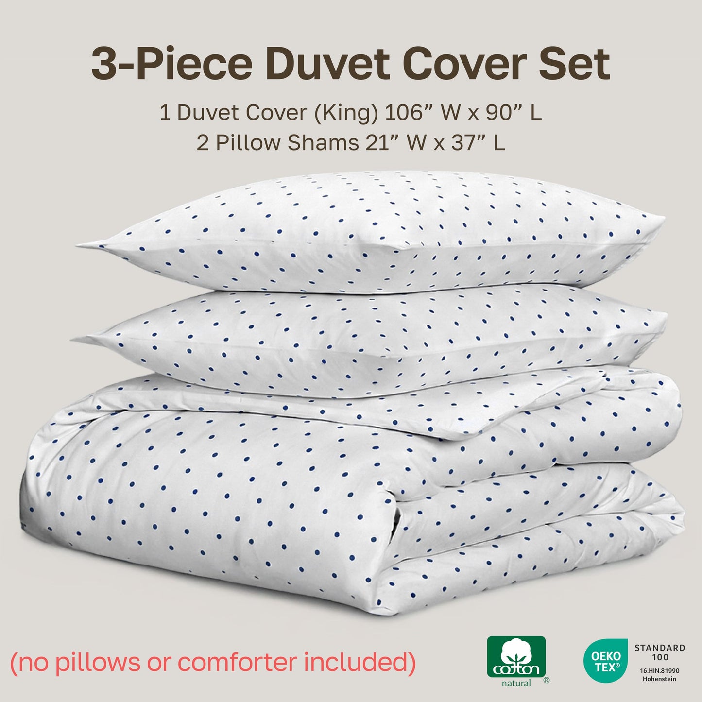 California Design Den Printed King Size Duvet Cover Set - 400 Thread Count 100% Cotton Sateen, Comforter Cover and 2 Pillow Shams, Button Closure and Corner Ties (3 Piece, Polka Dot)