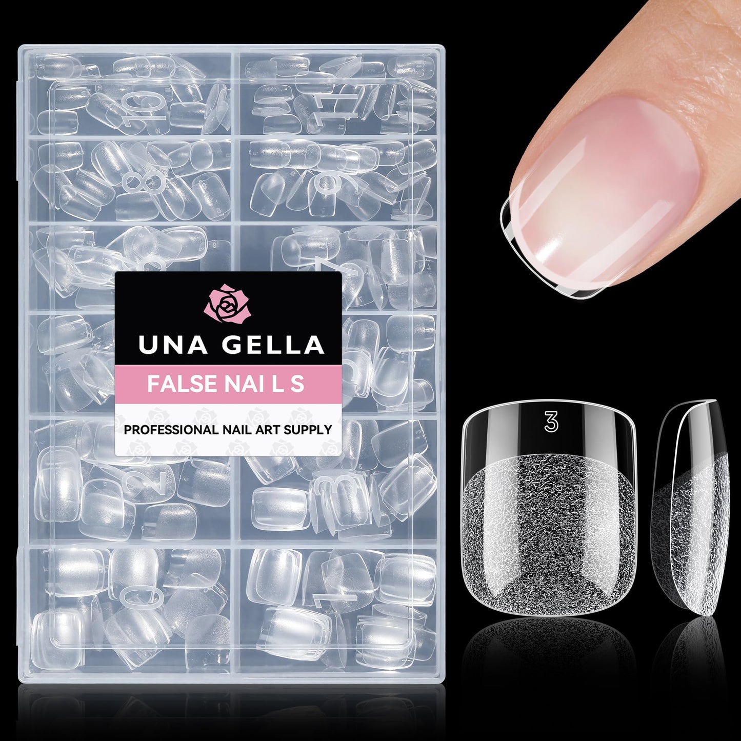 UNA GELLA Extra Short Square Oval Nail Tips 216pcs Pre-shaped Half Matte Squoval Gel Nail Tips Full Cover Square Round Clear Acrylic Fake Nails for Press on Nail Extensions Home DIY Salon 12 Sizes