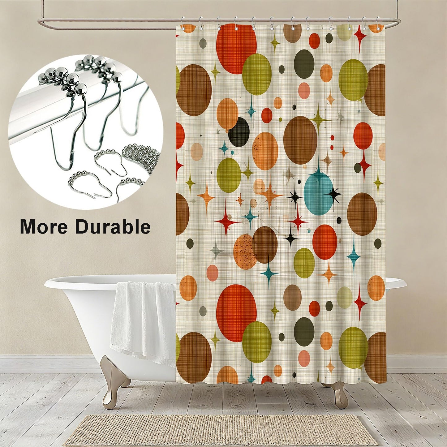 mutakin Mid Century Modern Shower Curtain Abstract Geometric Art Shower Curtains for Bathroom Waterproof Fabric Bath Curtain Decor with Hooks