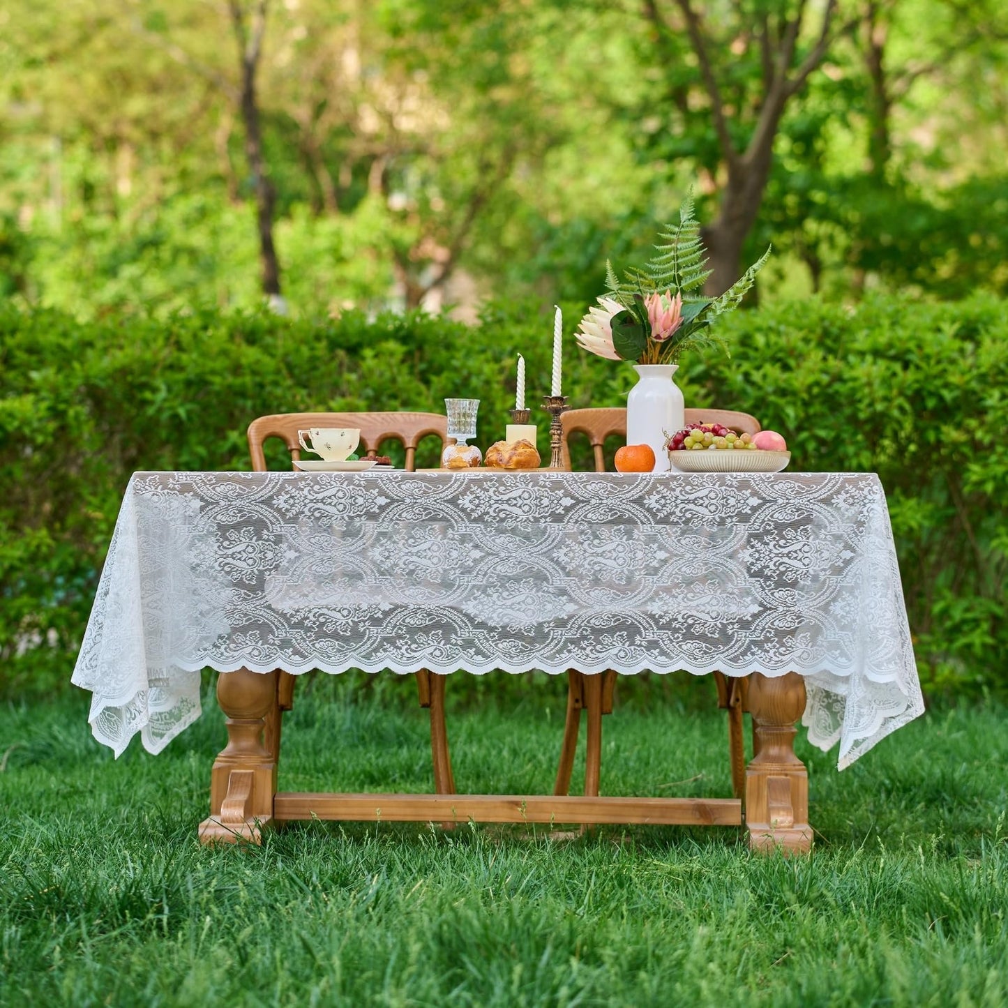Huierxun Vintage White Floral Lace Rectangle Tablecloth (White B,55"x39")