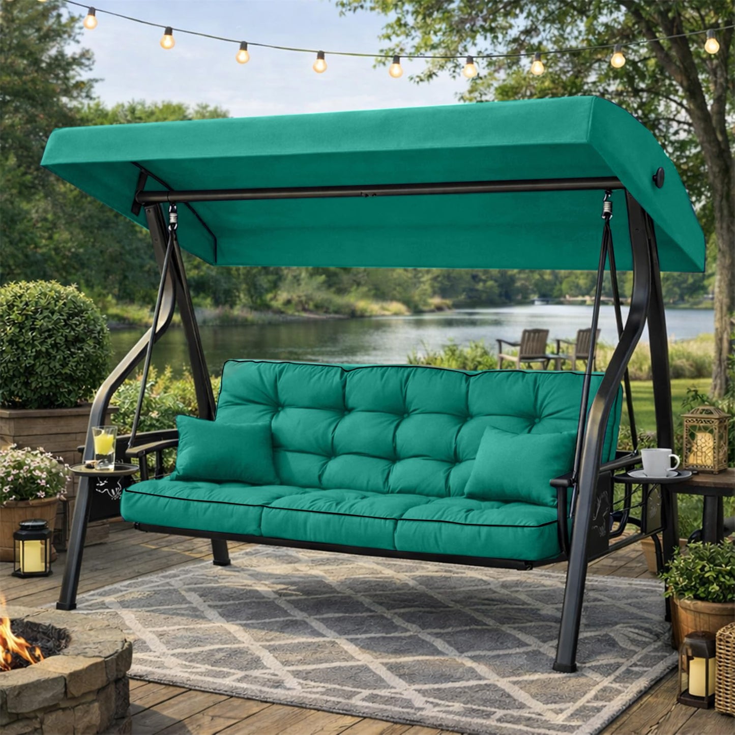 Kerkrot Porch Swing Cushions, Waterproof & Fade Resistant Outdoor Swing Cushion 63 Inch, Swing Cushions 3 Seater Replacement for Outdoor Furniture, Patio, Garden (Lake Blue, 63 x 40 inch)