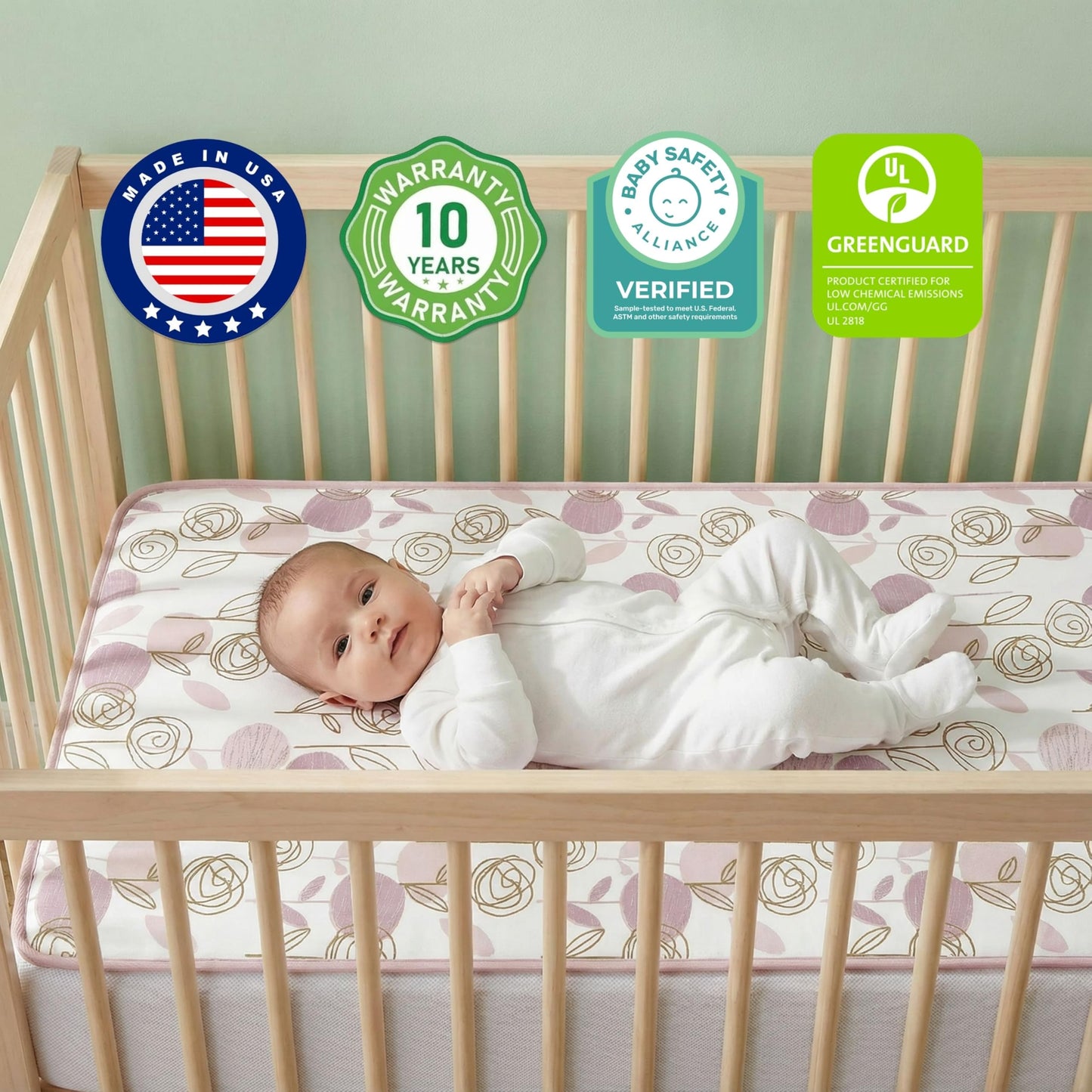Dream On Me Floral Dreams 2-in-1 Crib Mattress, Dual-Sided for Infants & Toddlers, Waterproof Cover, GREENGUARD Gold Certified, Fits Full Size Crib & Toddler Bed, 52” x 28” x 5”