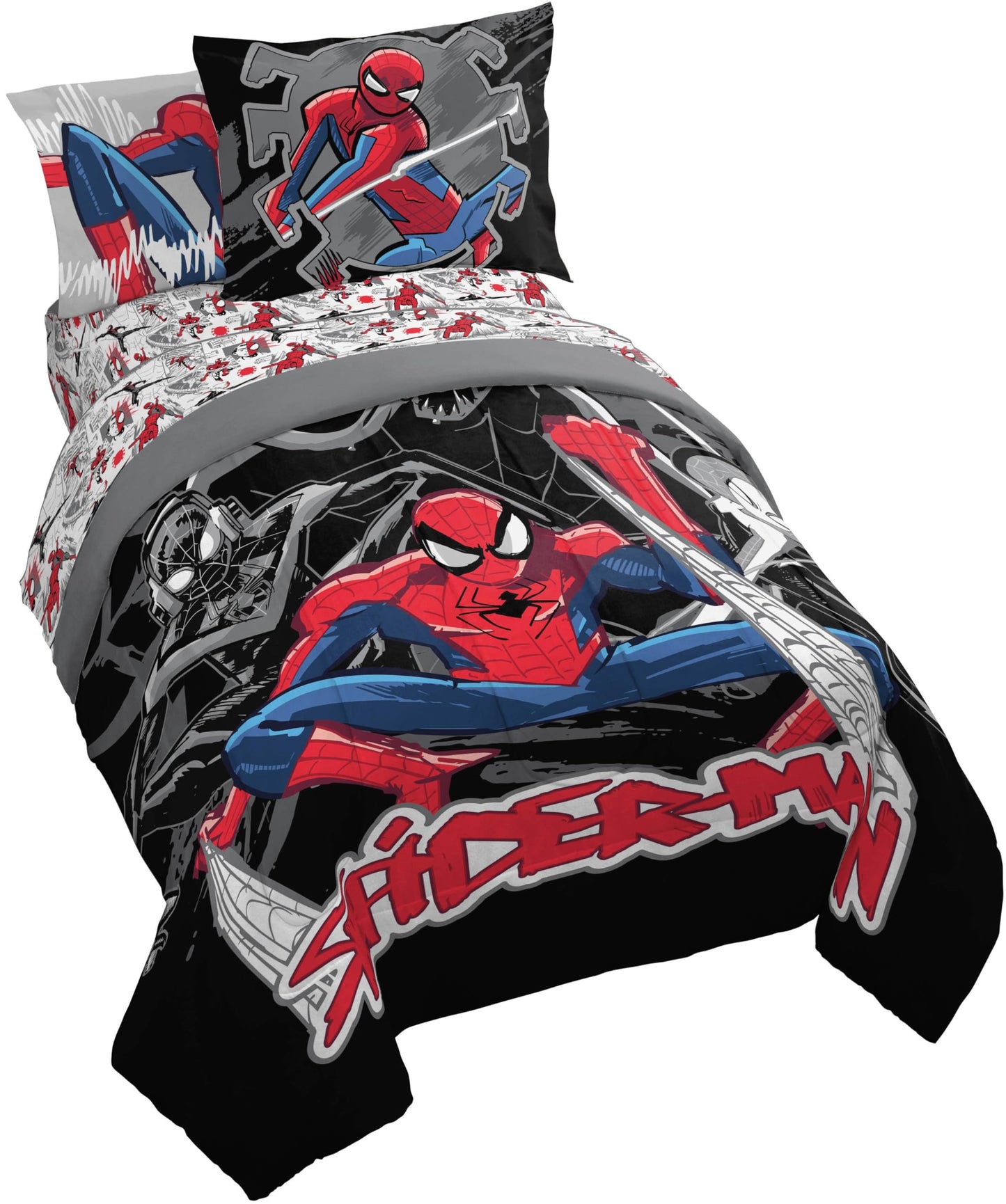 Jay Franco Kids Bed Set, Black, Spiderman, 7 Piece Full