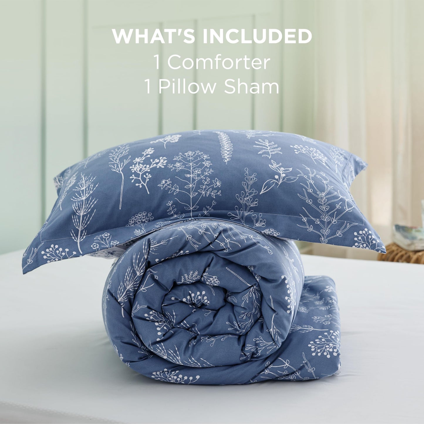 Bedsure Twin/Twin XL Comforter Set - Infinity Blue Comforter, Cute Floral Bedding Comforter Sets, Gifts for Woman, 2 Pieces, 1 Soft Reversible Botanical Flowers Comforter and 1 Pillow Sham