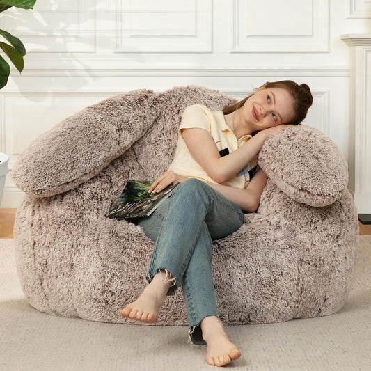 Achicsofar Bean Bag Chair for Adults Teens Giant Fluffy Plush Bean Bag Sofa with Filler Faux Fur Rabbit Shaped Beanbag Chairs Comfy Accent Floor Couch for Gaming, Reading in Bedroom, Living Room, Dorm