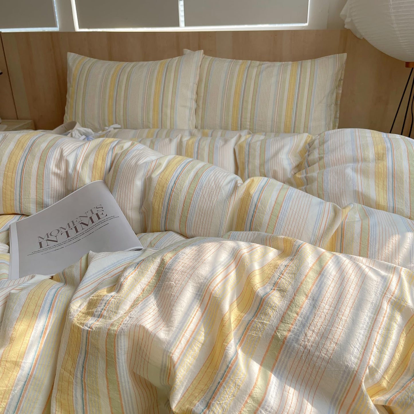 EAVD Retro Striped Duvet Cover Queen Soft Washed Cotton Colorful Wide Pinstriped Bedding Set with 2 Pillowcases Modern Farmhouse Geometric Pattern Duvet Cover with Zipper Closure