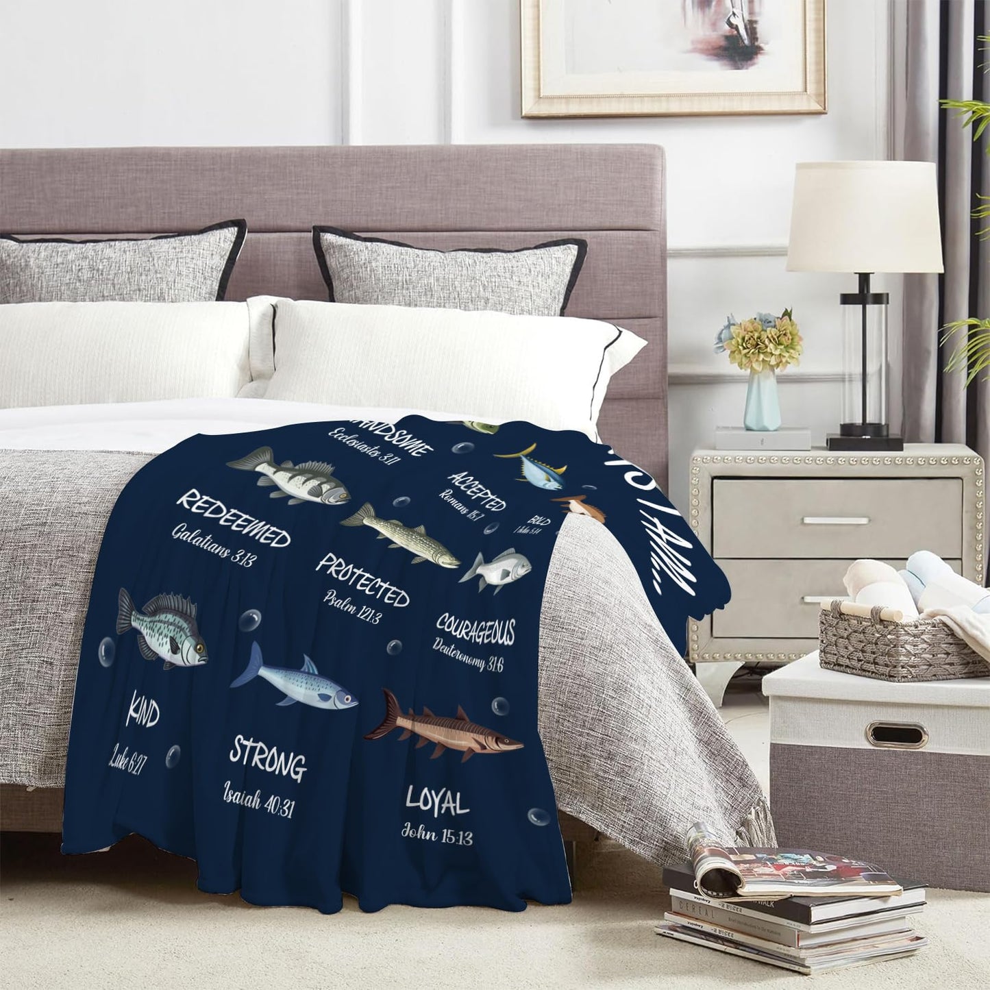 CIUGOIG Christian Fishing Gifts for Men, God Says i Am Fish Blanket 50"x60", Religious Birthday Gifts for Fishing Bible Verse Blanket, Fisherman Gifts, Christian Fishing Blankets