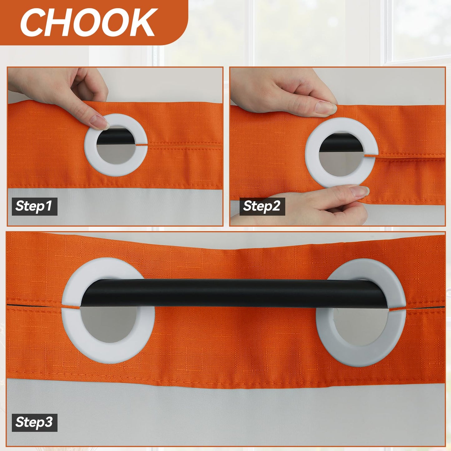 Blotixn Fall No Hook Slub Textured Shower Curtain with Snap in Fabric Liner, Modern Hotel Style with See Through Top Window, Orange Fabric Outer Curtain & Waterproof Inner Liner, 72 * 75 in