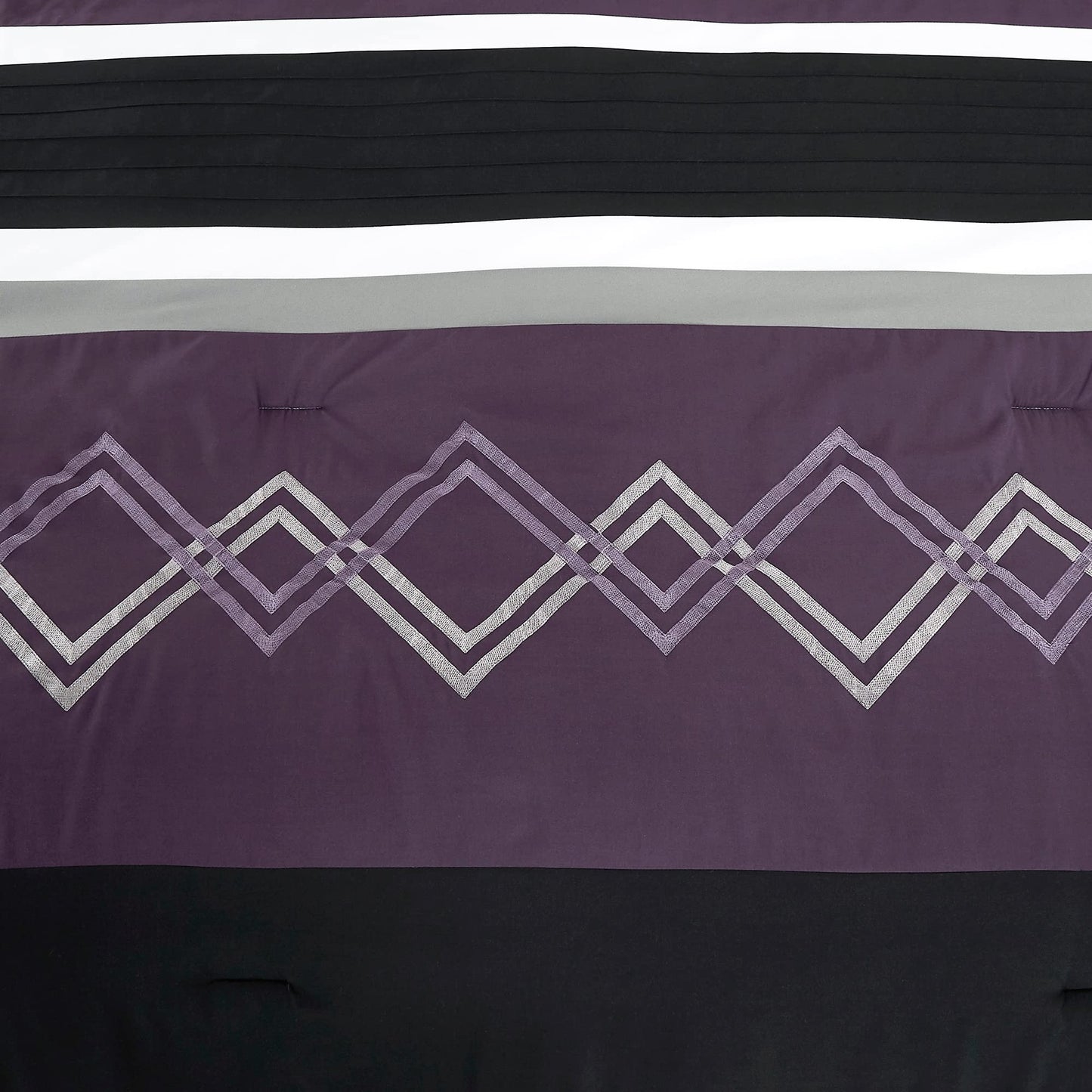 Chezmoi Collection Arden 7-Piece Modern Pleated Stripe Embroidered Zigzag Bedding Comforter Set (King, Purple/Black/Gray/White)