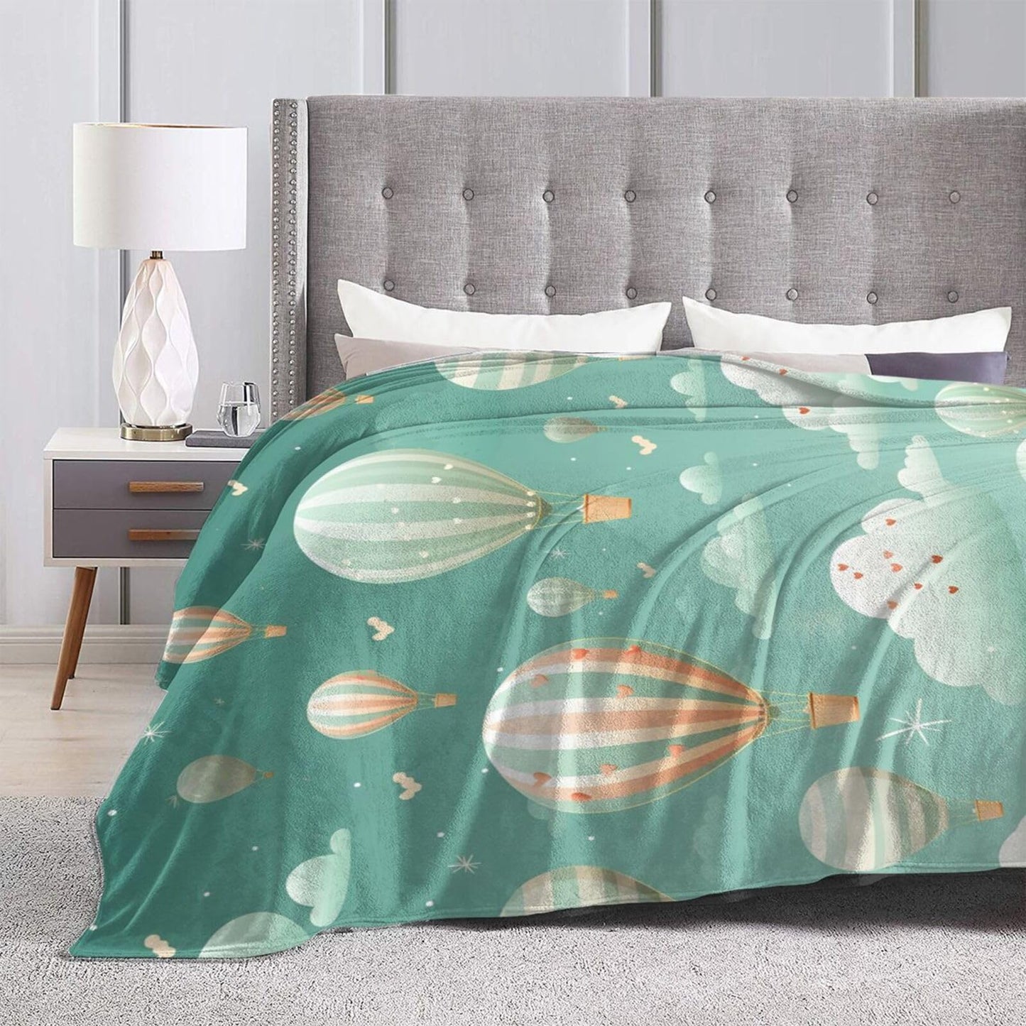 Blue Sky Hot Air Balloon Throw Blanket for Couch Soft Blanket for Bed Bed Sofa Decor for Living Room Bedroom 60"X50"