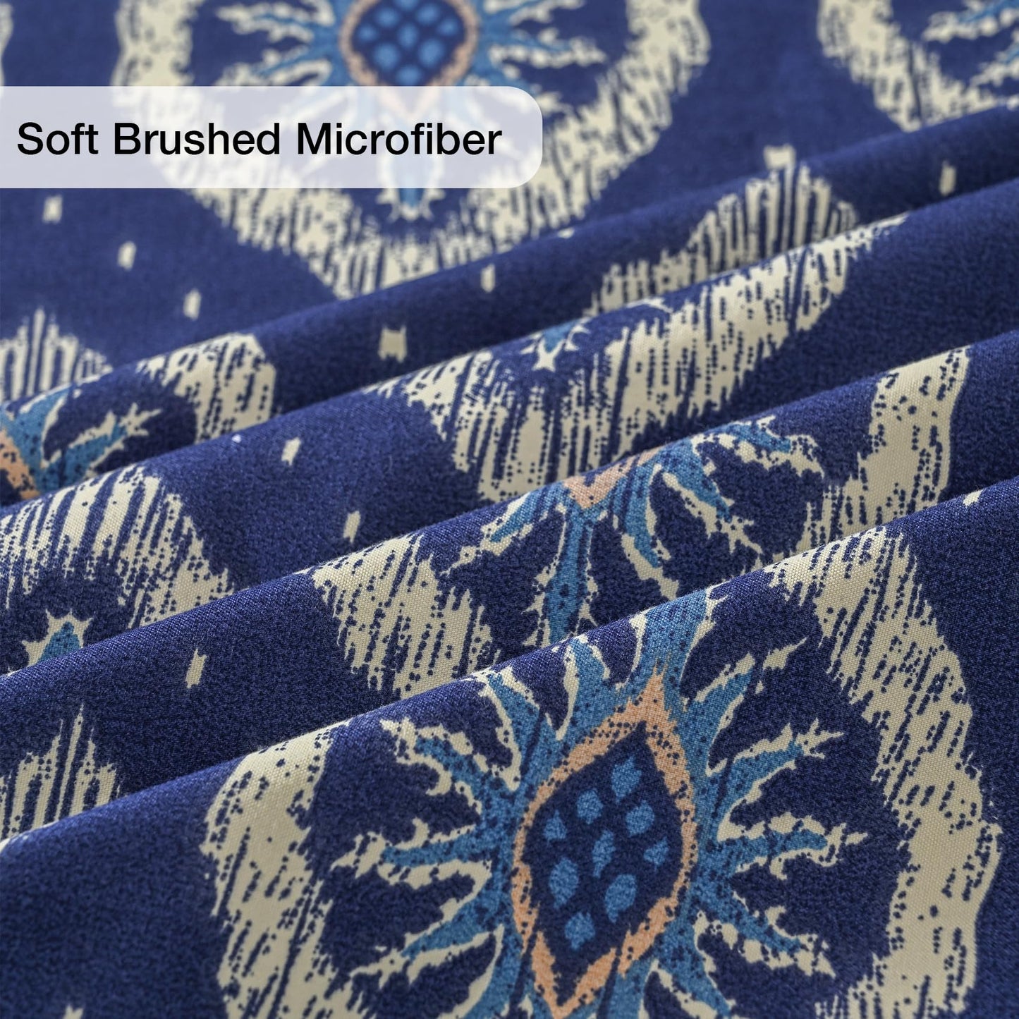 Yibeizi Navy Blue Patterned King Sheet Set Boho Printed Bed Sheets Microfiber Bedding Sheets & Pillowcases Soft 15" Extra Deep Pocket Fitted Bedsheet 4 Piece