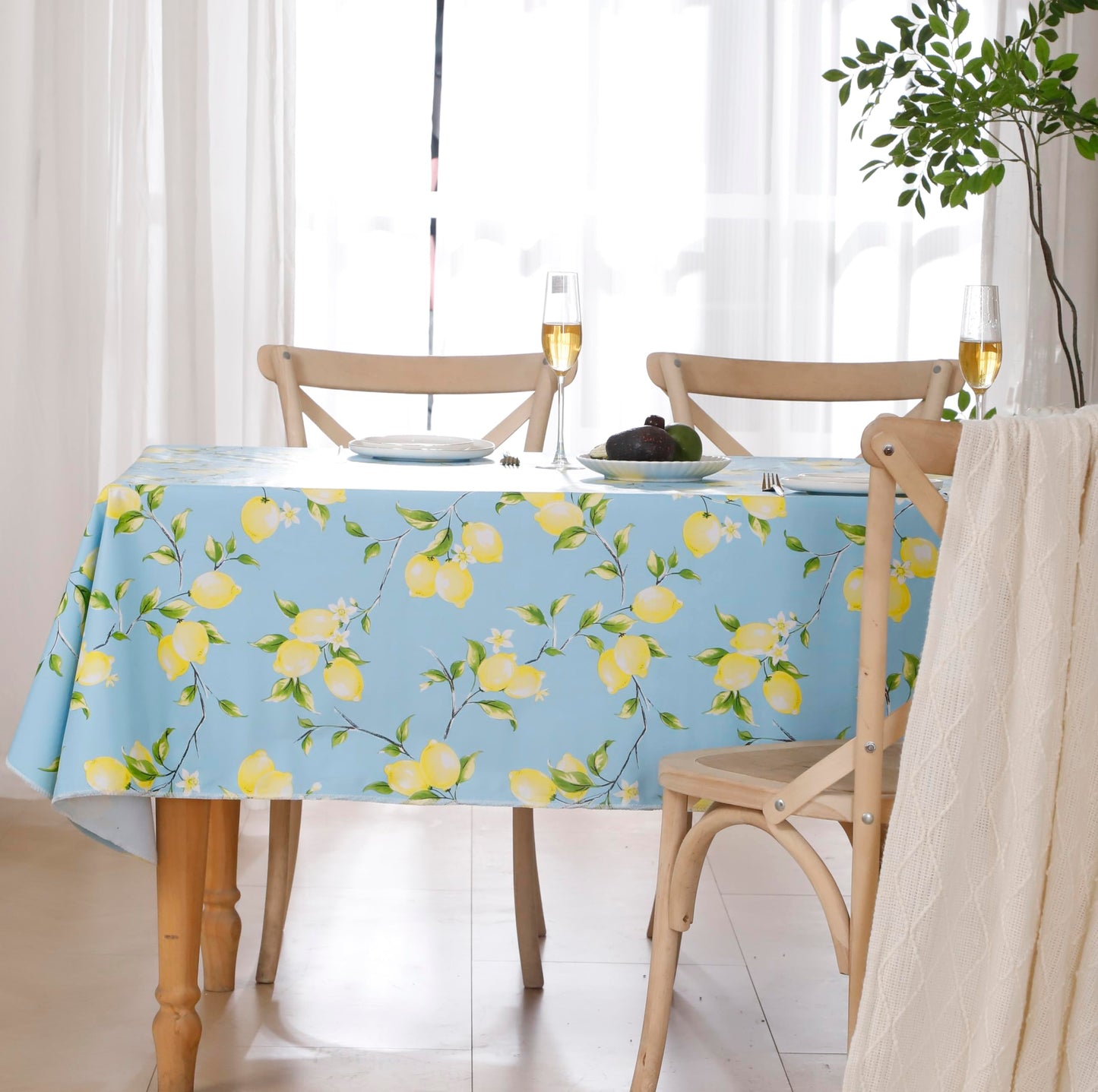 Walrus Heavy Duty Vinyl Tablecloth with Flannel Backing Waterproof Oil-Proof Plastic Table Cloth Stain-Resistant Wipeable Rectangle or Square Table Cover for Indoor and Outdoor (Lemon, 54x54 Inch)