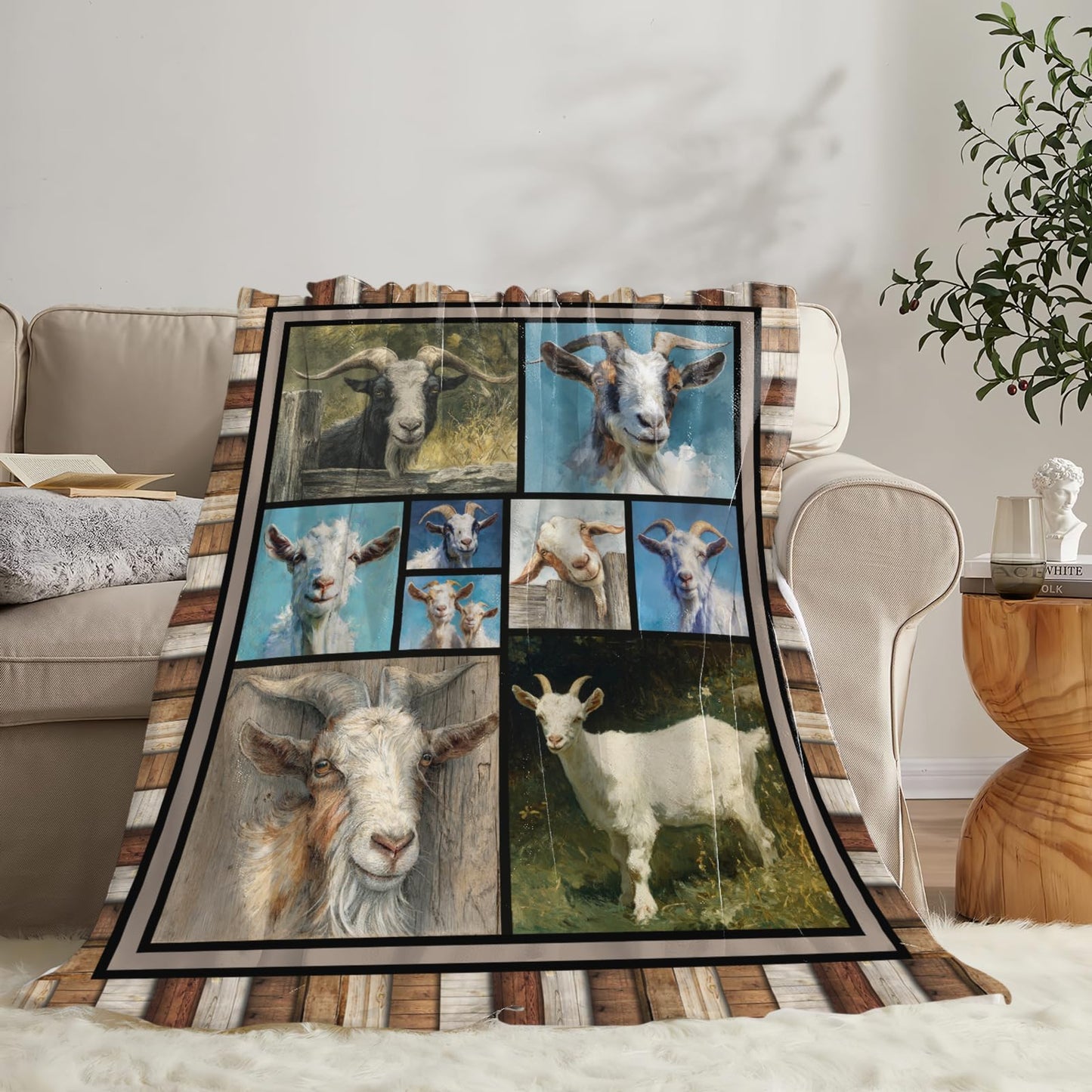 Dynova Goat Blanket Cozy Plush Goats Throw Blankets Fuzzy Flannel Fleece Sheep Animal Gifts Decor for Girls Boys Women Men 50"X40"