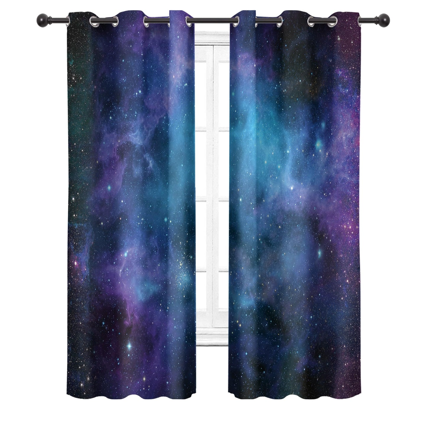 Cinbloo Galaxy Blackout Curtains 29W x 63L Inch Grommet Kids Blackout Curtains Outer Space Universe Blue Psychedelic Planet Nebula Starry Sky Art Living Room Bedroom Window Drapes Fabric 2 Panels