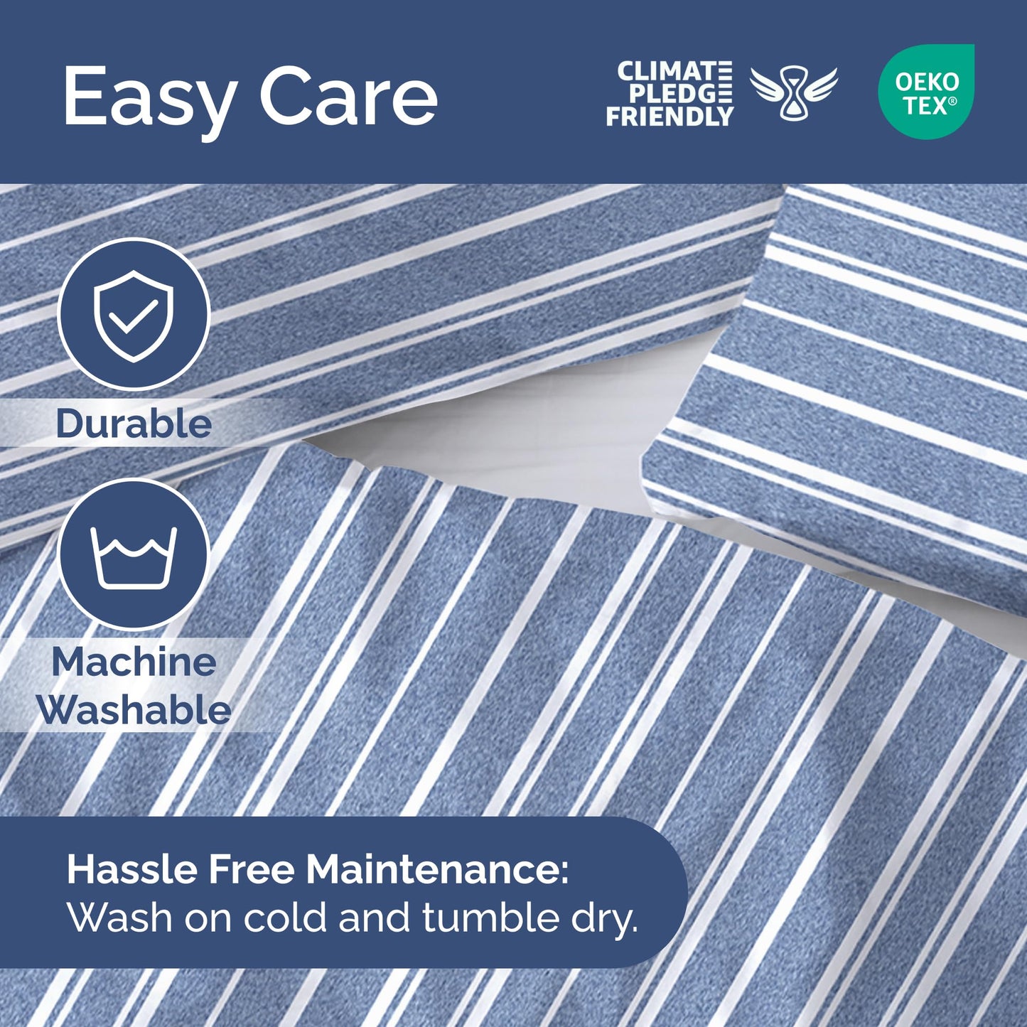 Duvet Cover Queen Size Set - Extra Soft Queen Duvet Cover 90" x 90" with 2 Pillow Shams - Hotel Luxury, Easy Care & Fade Free with Zipper Closures & Ties - Comfy, Cozy and Breathable (Blue Stripes)