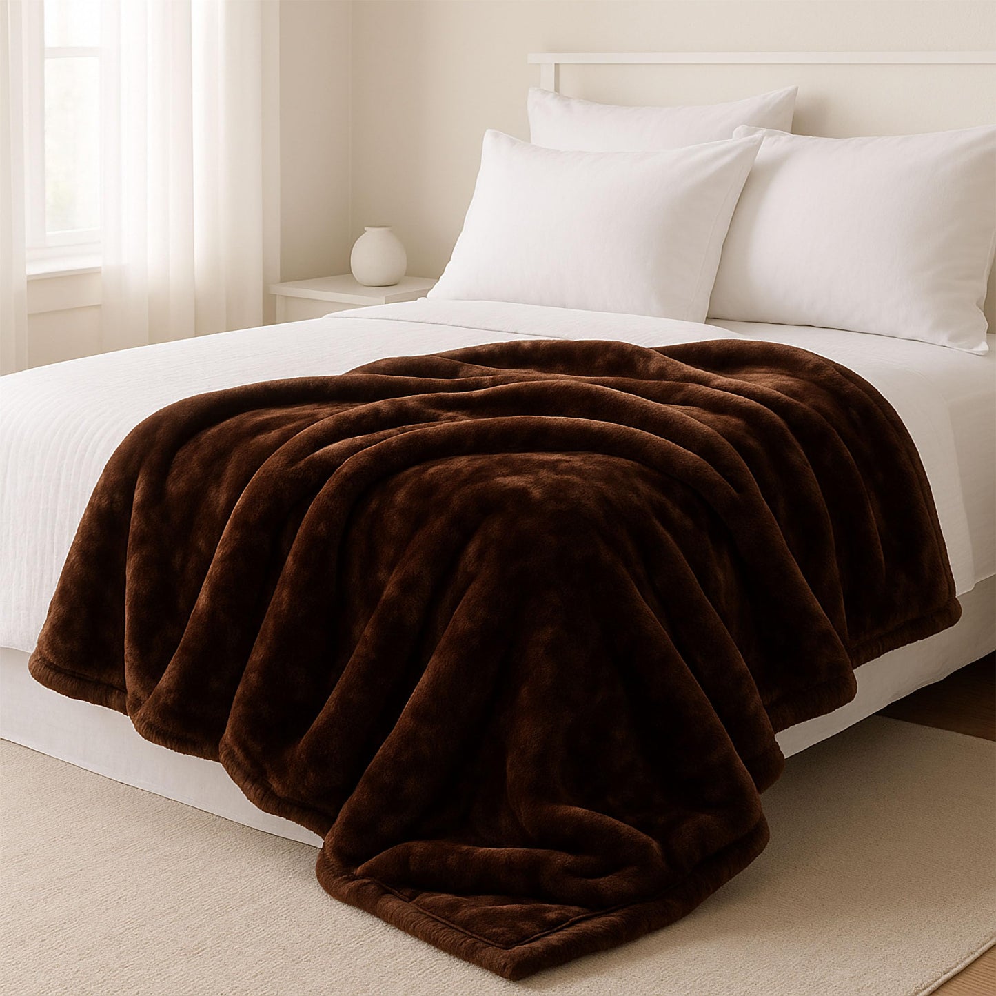 Lavish Home Faux Fur Throw Blanket - Oversized 91x81 Soft Mink-Style, Machine-Washable Bedding - 7.8lb Heavy Throw Blanket for Bed or Sofa (Coffee)