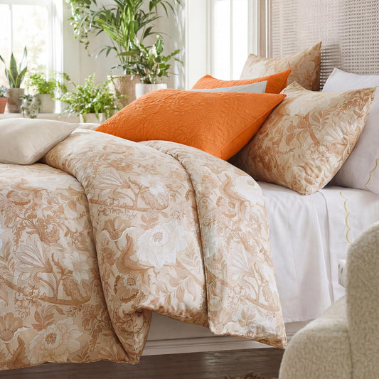 Bedorm 100% Cotton Duvet Cover Set Queen Size, Vintage Floral Bedding Set 3 Pieces Soft & Breathable Duvet Cover with Zipper Closure, Botanical Flower French Country Comforter Cover Set