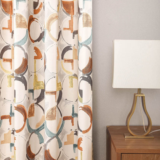 VOGOL Blackout Curtains for Bedroom, Brown Geometric Circles Print Curtains 84 inch Length Thermal Insulated Room Darkening Grommet Drapes for Living Room Home Theatre, 52 x 84 Inches, 2 Panels