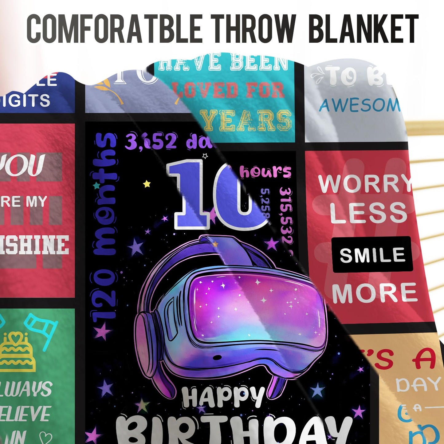 Levens Cute 10 Gifts for Kids, 10th Birthday Throw Blanket Gifts for Girls Boys, 10 Year Old Girl Birthday Gift Ideas, Happy 10th Birthday Presents for 10 Year Old Blanket 60"x50"