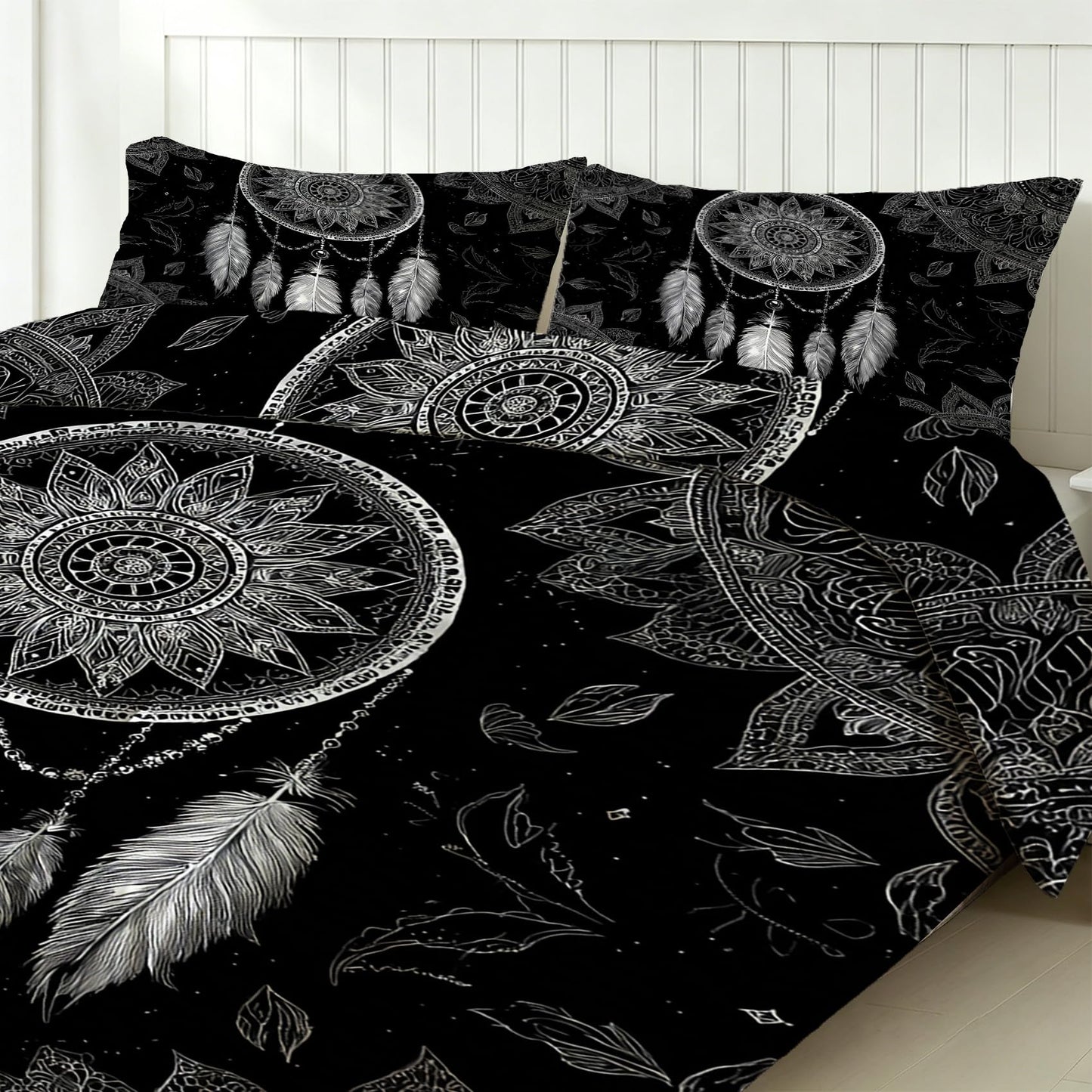 Dream Catcher Comforter Set Twin Size, Bohemia Mandala Bedding Soft Lightweight, Black White Boho Bed Set 2 Pieces, All Season Comforter with 1 Pillowcase for Bedroom Decor, Mb344