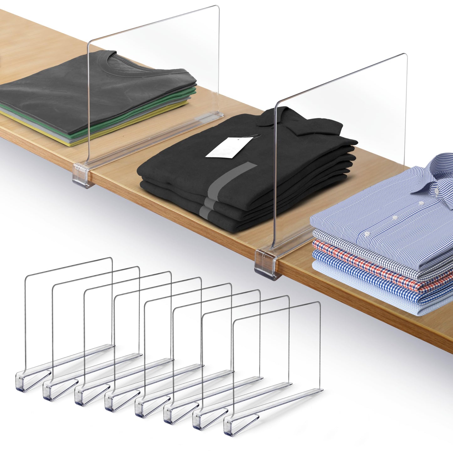8 Pack Acrylic Shelf Dividers for Closet 11x7.9 Inch – Acrylic Dividers for Shelves Clear Closet Shelf Separators for Purses, Clothes Storage – Vertical Bookshelf Dividers for Bedroom & Kitchen