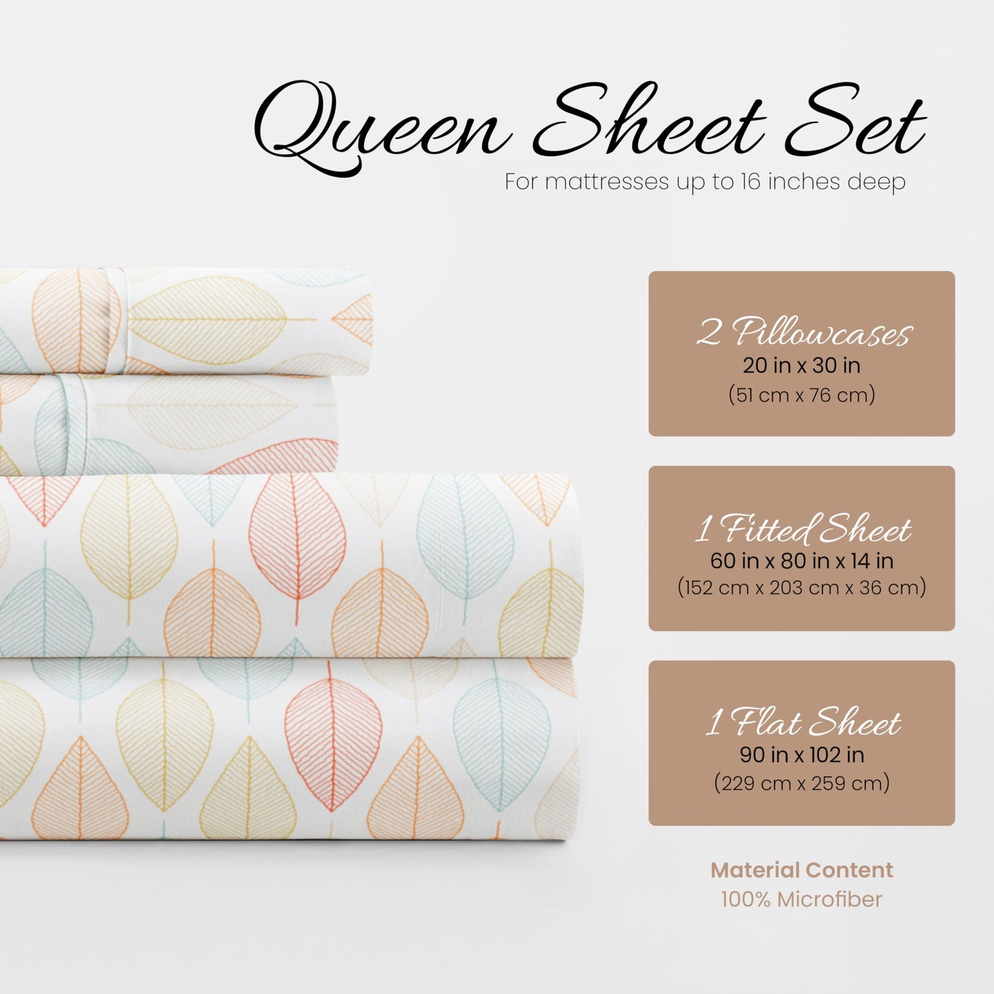 Linen Market Patterned Microfiber Queen Sheet Set 4 Piece – Oeko-TEX Certified Ultra Soft & Wrinkle-Free - 16" Deep Pocket Sheets - Easy Care Queen Size - Fall Foliage Yellow