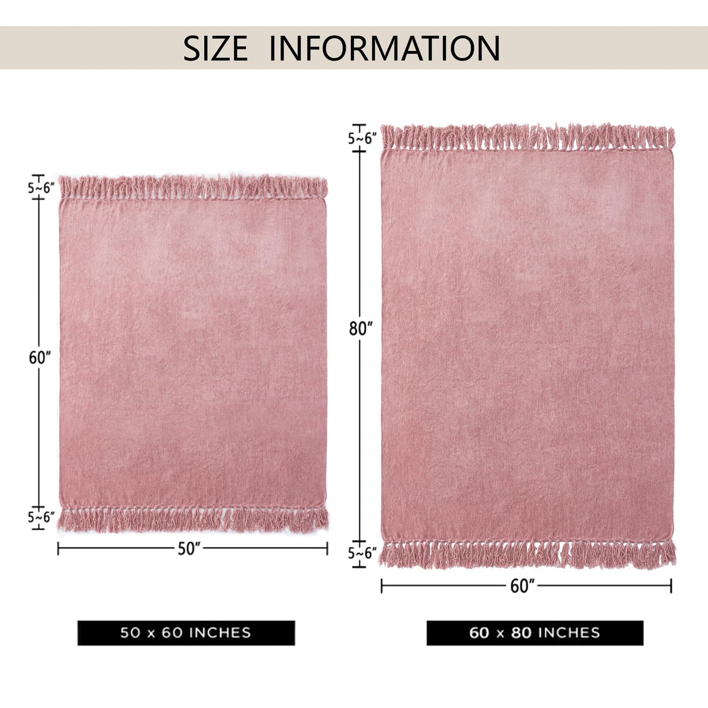 LONG CREATE Chenille Throw Blanket for Couch 50"X 60", Soft Cozy Throws with Fringe Tassel for Bed Sofa Chair Cover, Lightweight Knitted Decorative Boho Blankets for Living Room, Mauve