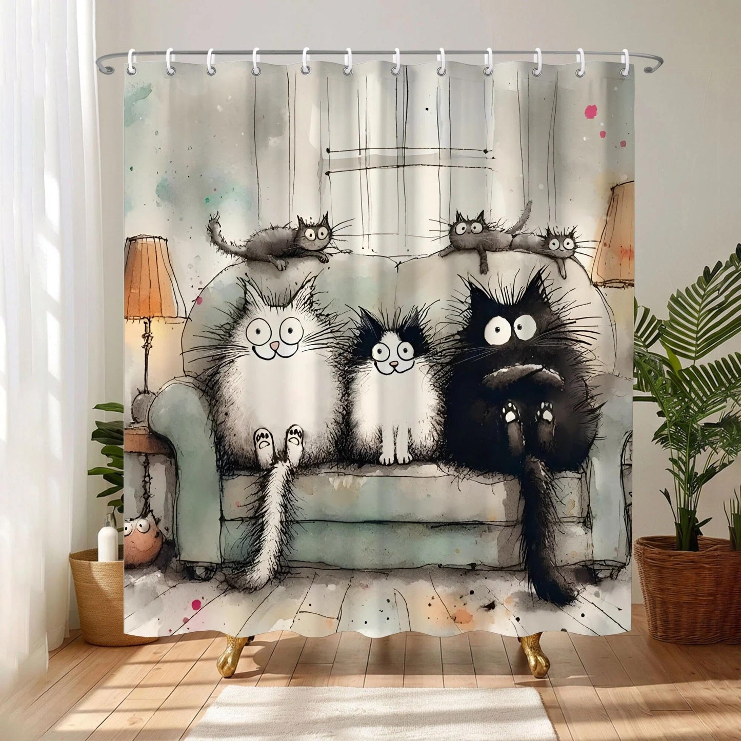 TSLOVER Cute Cat Shower Curtain,Kawaii Cartoon Cat Bathroom Decor,Funny Cats Waterproof Polyester Bath Curtains for Kids Girls Women Home Decor,72x72 Inch